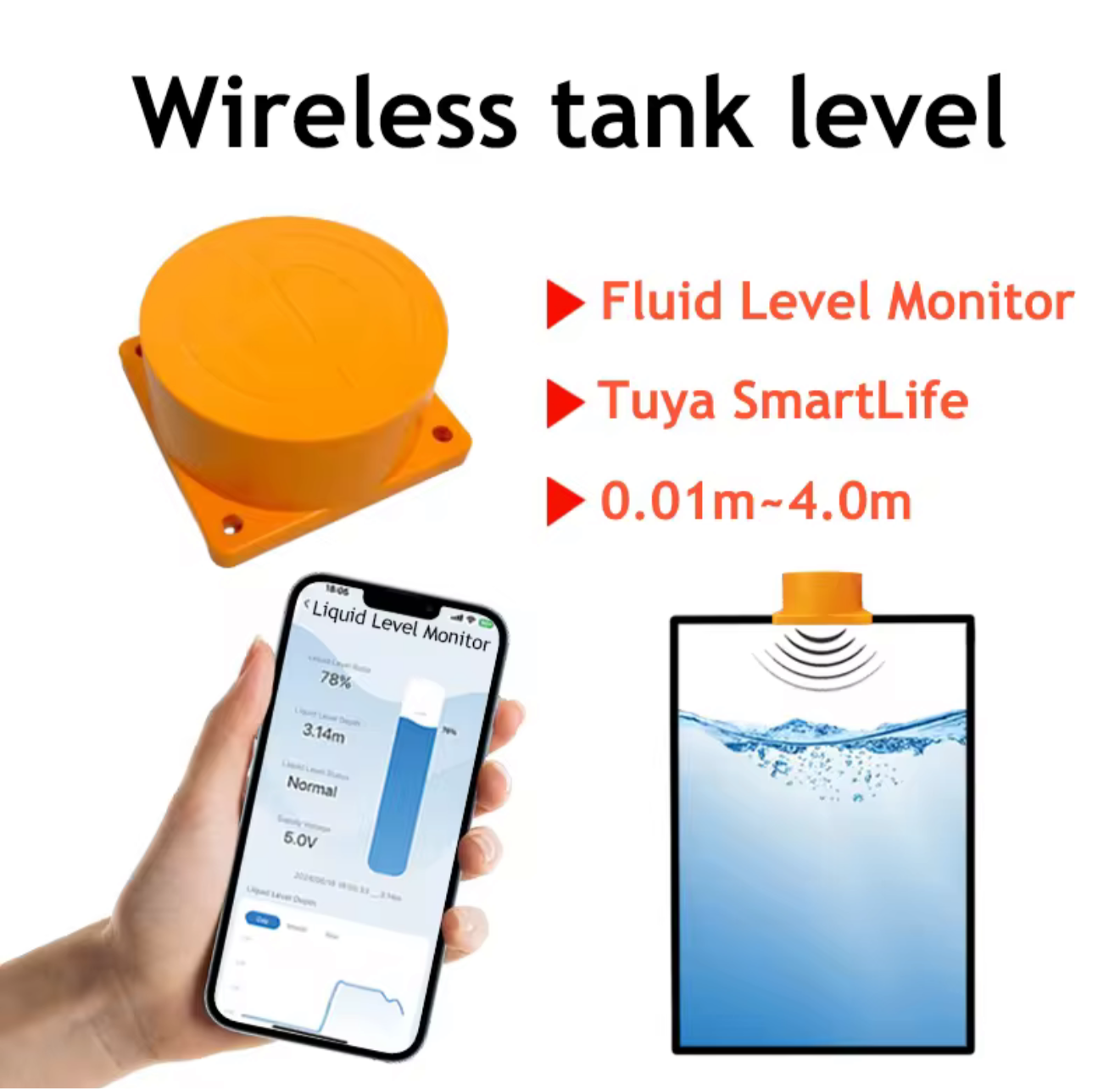 Ultrasonic قياس مستوى المياه بالموجات الصوتية TUYA APP Wifi Bluetooth