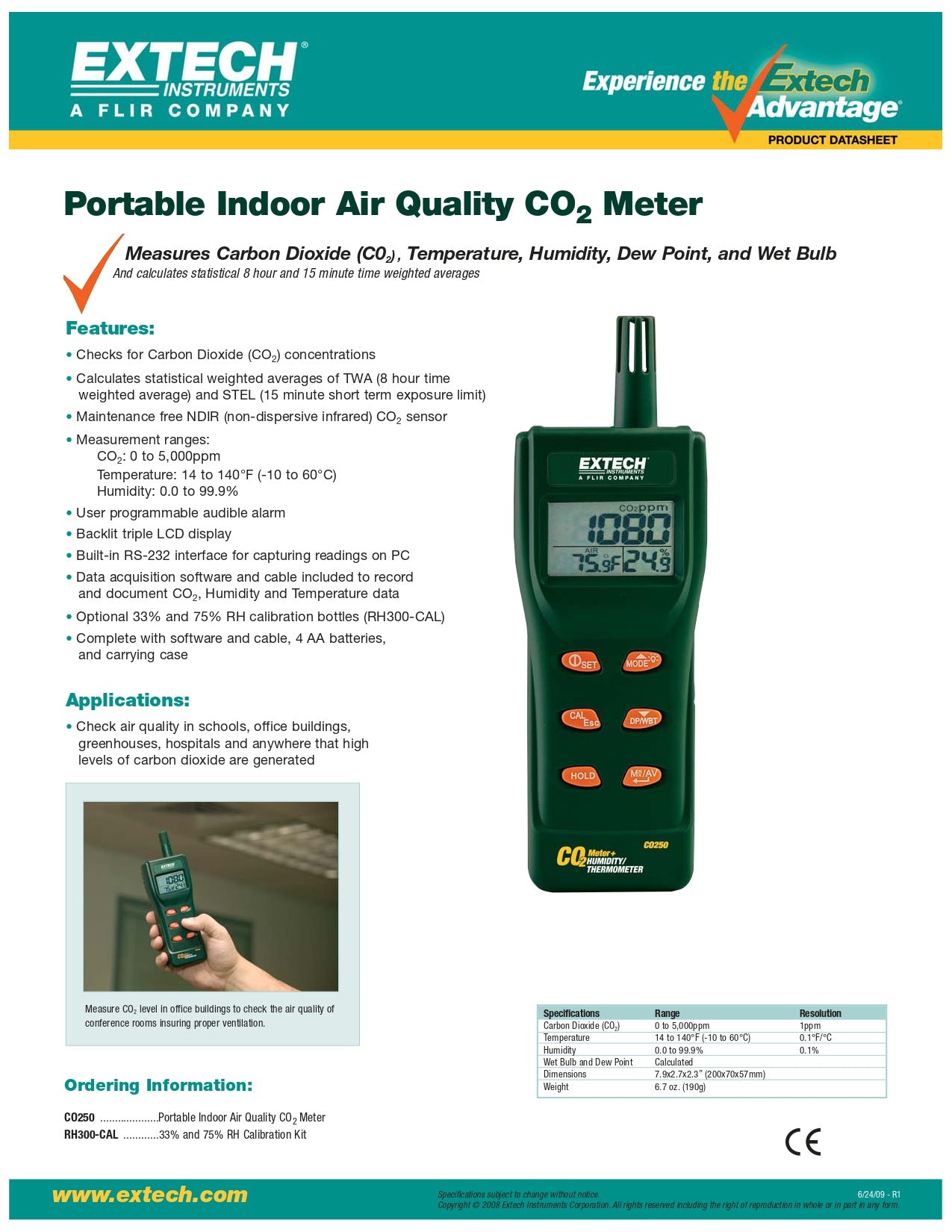 جهاز قياس ثاني أكسيد الكربون المحمول Extech CO₂ Portable