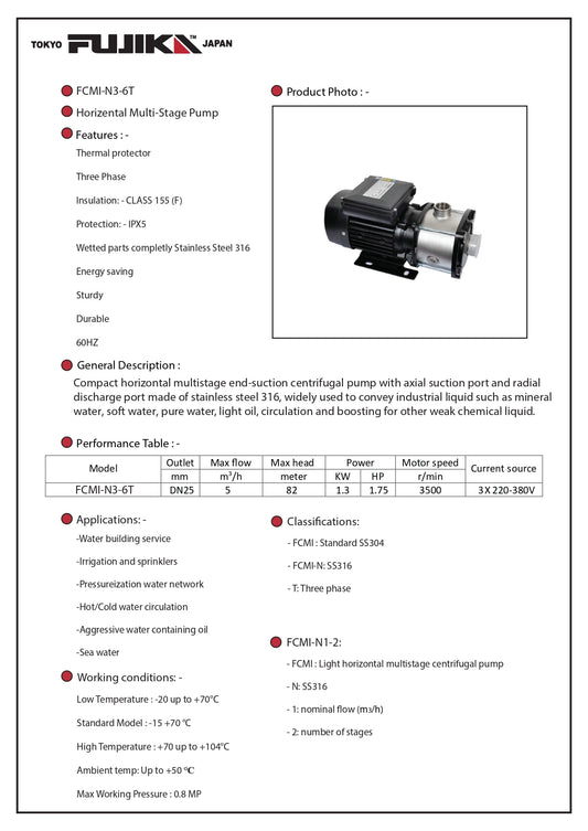 FCMI-N3-6T مضخة الضغط العالي