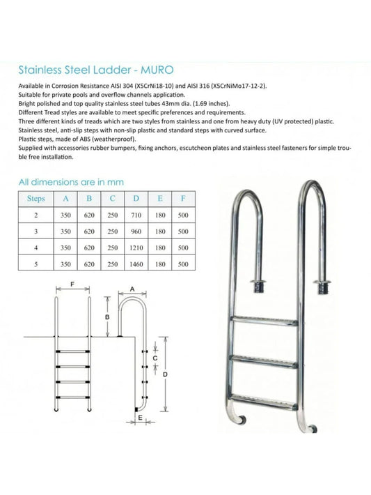 سلم مسبح ستانلستيل - من ٢ الى ٥ درجة مورو