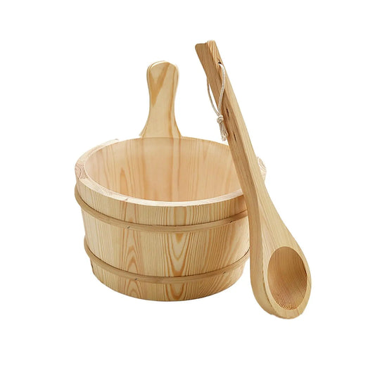 طقم إكسسوارات ساونا خشبي 4 لتر | Sauna Accessories Set with Wooden Bucket 4L