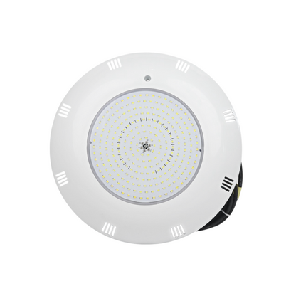 كشاف مسبح بلاستيك لطش جداري LED متعدد الألوان بقدرة 24 واط وجهد 12 فولت، مخصص لإضاءة المسابح ويوفر تأثيرات لونية جميلة مع أداء قوي ومقاومة عالية للماء.