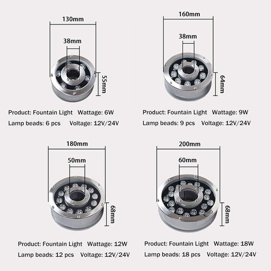 12v 12w LED كشاف نافورة دائري 1.5 بوصة