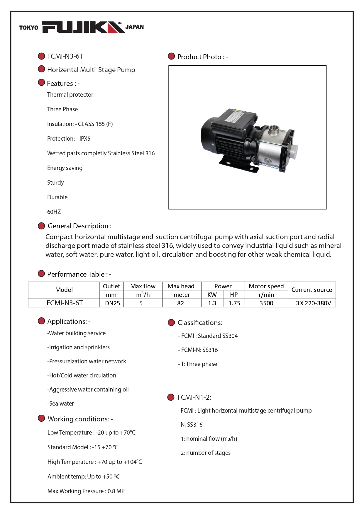 FCMI-N3-6T مضخة الضغط العالي
