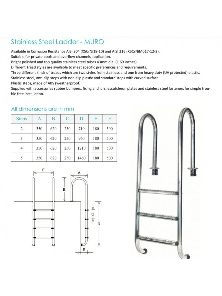 سلم مسبح ستانلستيل - من ٢ الى ٥ درجة مورو