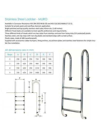 سلم مسبح ستانلستيل - من ٢ الى ٥ درجة مورو