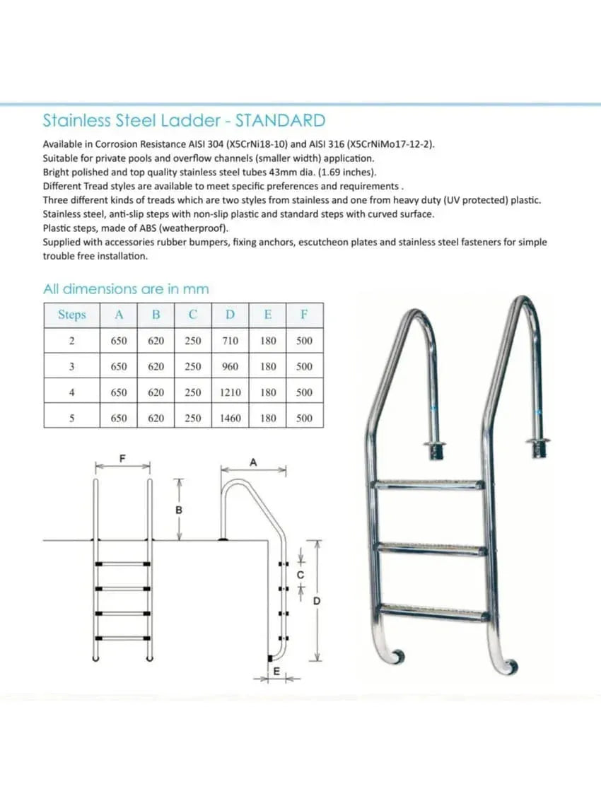 سلم مسبح ستانلستيل - 2 الى 5 درجة SL سلم مسبح ستانلستيل - 2 الى 5 درجة SL