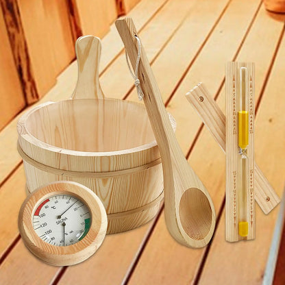 طقم إكسسوارات ساونا خشبي 4 لتر | Sauna Accessories Set with Wooden Bucket 4L