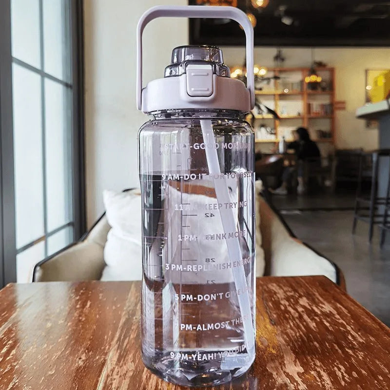 قارورة مياه 2 لتر رياضية | Water Bottle with Straw & Time Marker