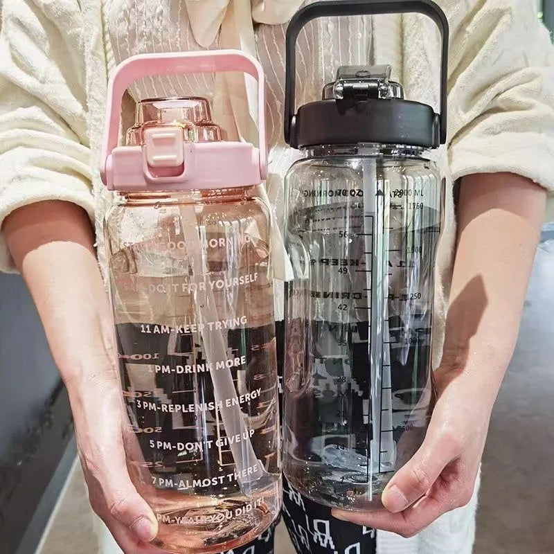 قارورة مياه 2 لتر رياضية | Water Bottle with Straw & Time Marker