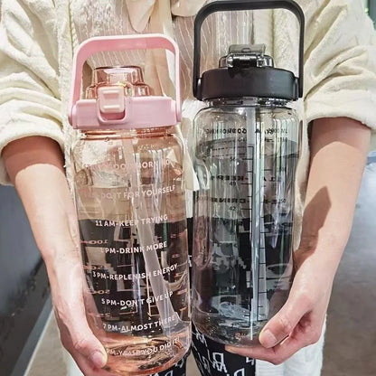 قارورة مياه 2 لتر رياضية | Water Bottle with Straw & Time Marker
