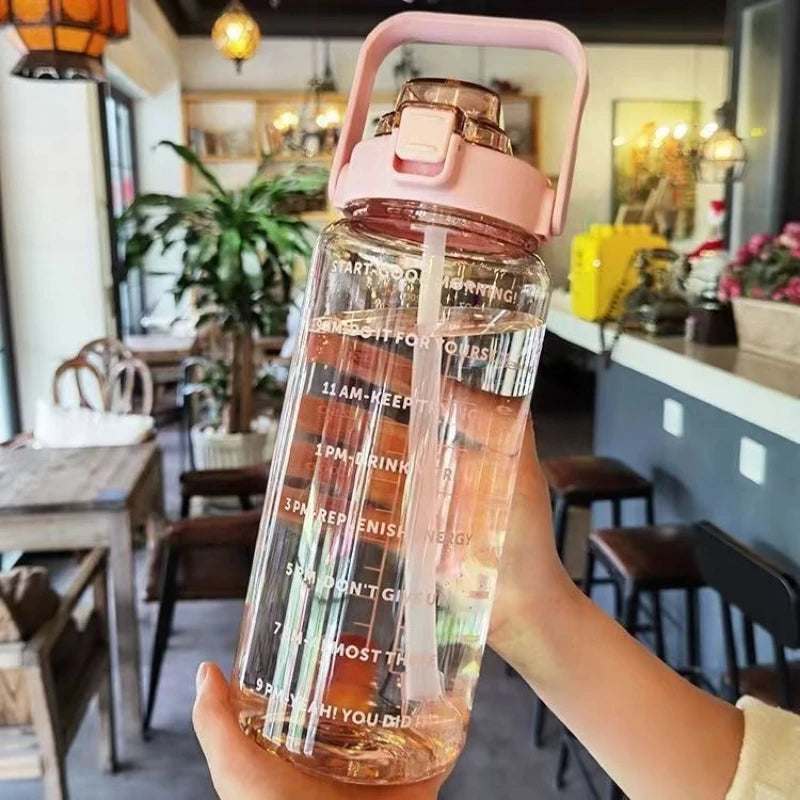 قارورة مياه 2 لتر رياضية | Water Bottle with Straw & Time Marker