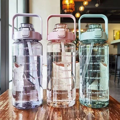 قارورة مياه 2 لتر رياضية | Water Bottle with Straw & Time Marker