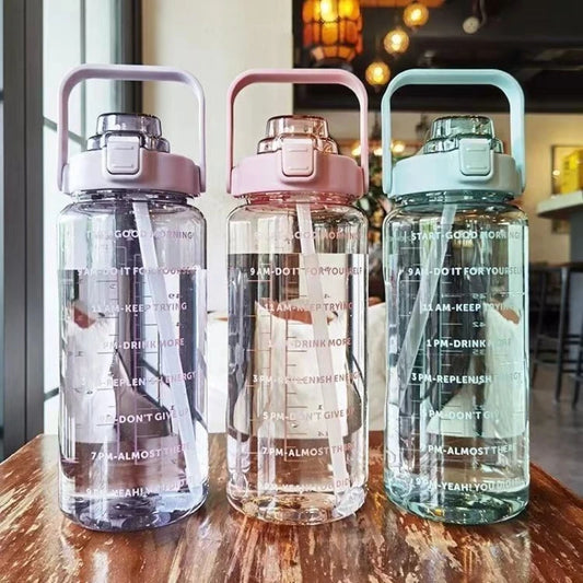 قارورة مياه 2 لتر رياضية | Water Bottle with Straw & Time Marker