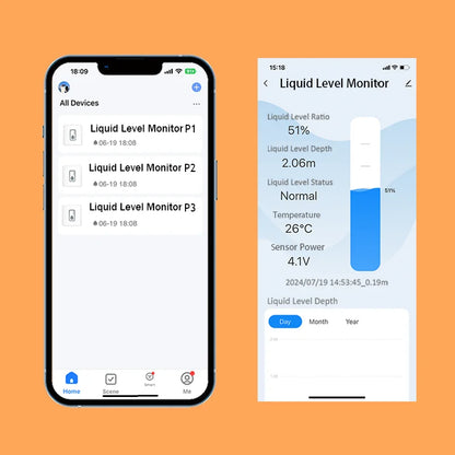 حساس مستوى المياه الذكي Tuya بشاشة LCD | Ultrasonic Water Tank Level Sensor