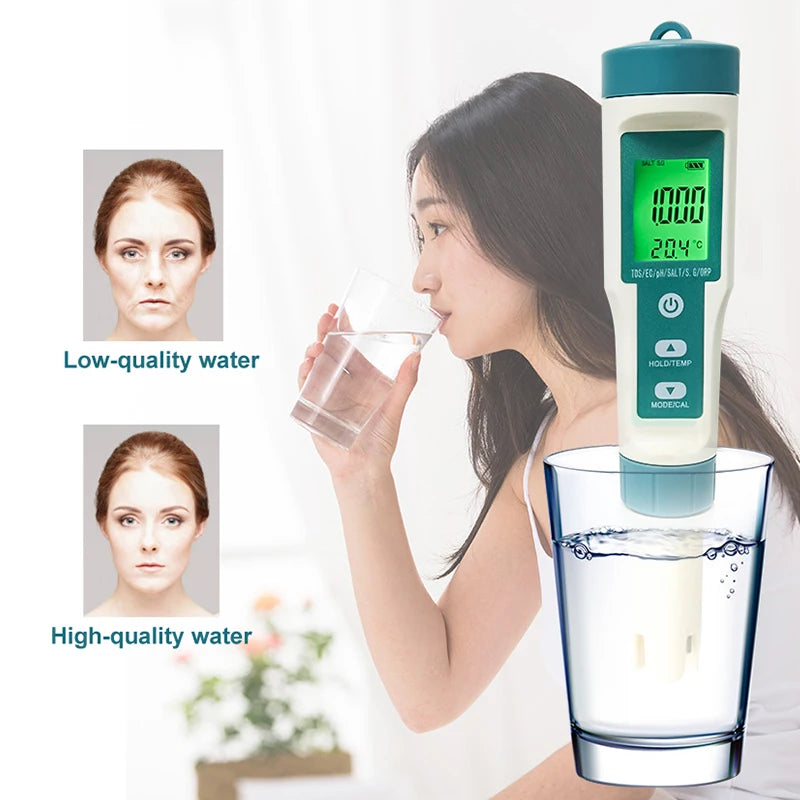 جهاز قياس جودة المياه 7 في 1 من WESTTUNE | Digital Water Quality Tester PH TDS EC Salt Temperature