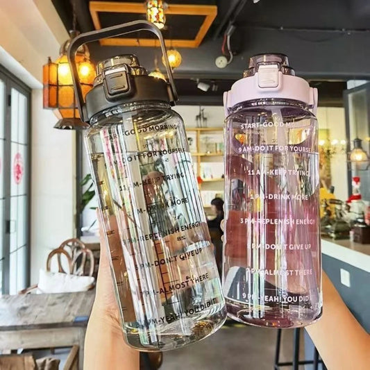 قارورة مياه 2 لتر رياضية | Water Bottle with Straw & Time Marker