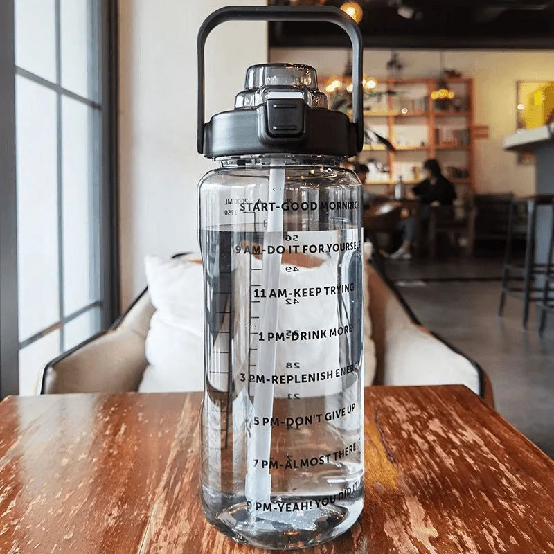 قارورة مياه 2 لتر رياضية | Water Bottle with Straw & Time Marker