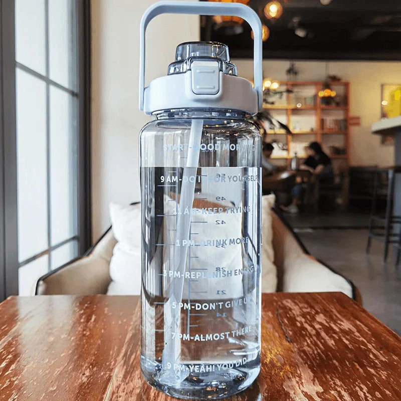 قارورة مياه 2 لتر رياضية | Water Bottle with Straw & Time Marker
