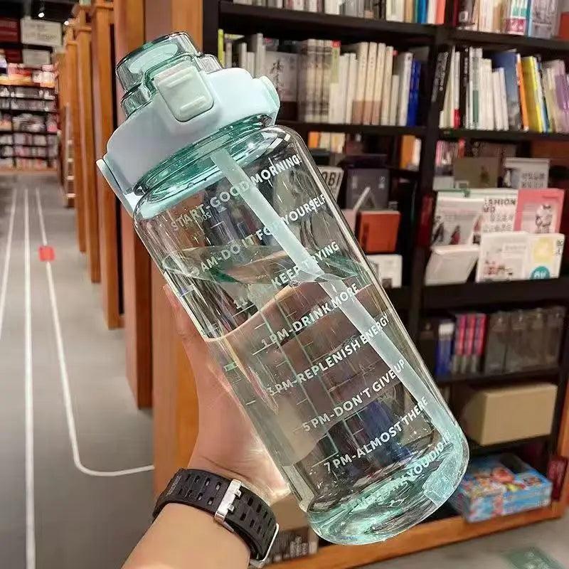 قارورة مياه 2 لتر رياضية | Water Bottle with Straw & Time Marker