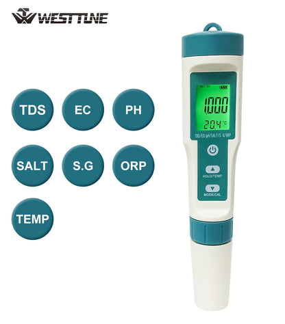 جهاز قياس جودة المياه 7 في 1 من WESTTUNE | Digital Water Quality Tester PH TDS EC Salt Temperature