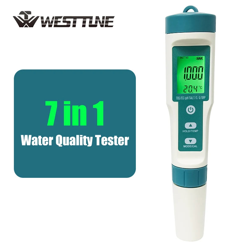 جهاز قياس جودة المياه 7 في 1 من WESTTUNE | Digital Water Quality Tester PH TDS EC Salt Temperature