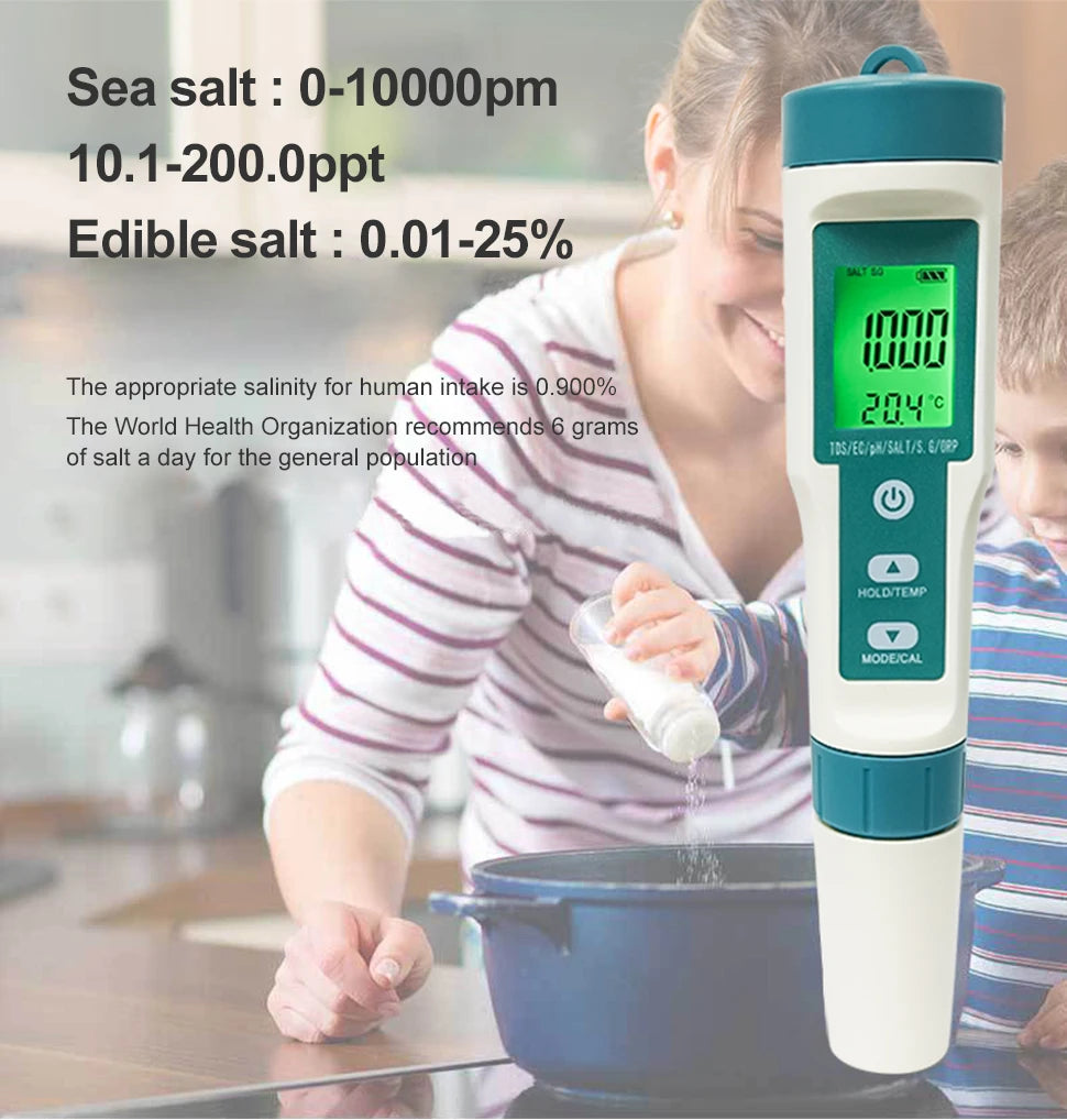 جهاز قياس جودة المياه 7 في 1 من WESTTUNE | Digital Water Quality Tester PH TDS EC Salt Temperature