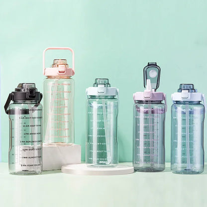 قارورة مياه 2 لتر رياضية | Water Bottle with Straw & Time Marker