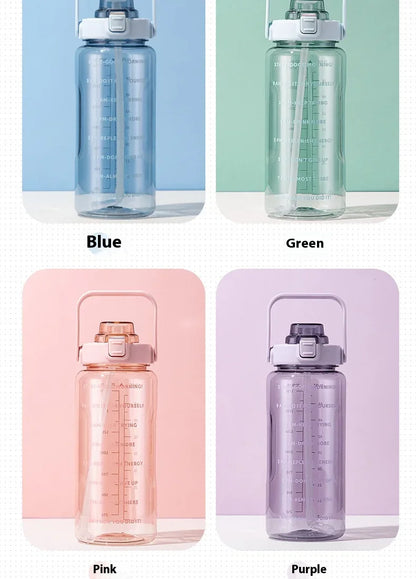 قارورة مياه 2 لتر رياضية | Water Bottle with Straw & Time Marker