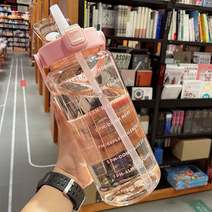 قارورة مياه 2 لتر رياضية | Water Bottle with Straw & Time Marker