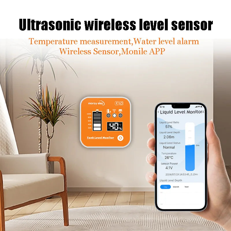 حساس مستوى المياه الذكي Tuya بشاشة LCD | Ultrasonic Water Tank Level Sensor