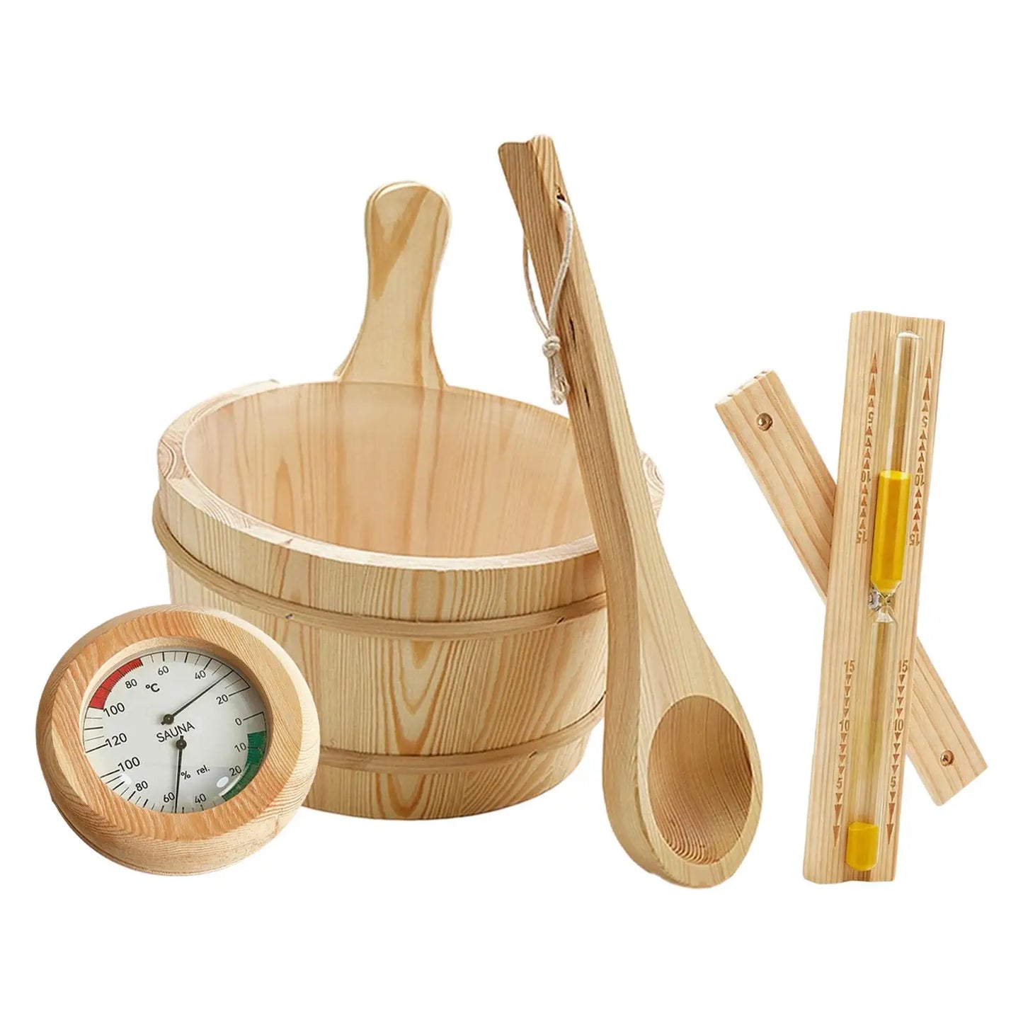 طقم إكسسوارات ساونا خشبي 4 لتر | Sauna Accessories Set with Wooden Bucket 4L