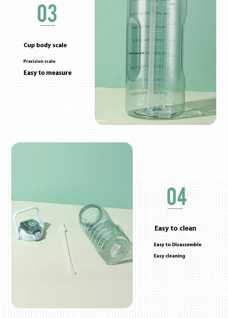 قارورة مياه 2 لتر رياضية | Water Bottle with Straw & Time Marker