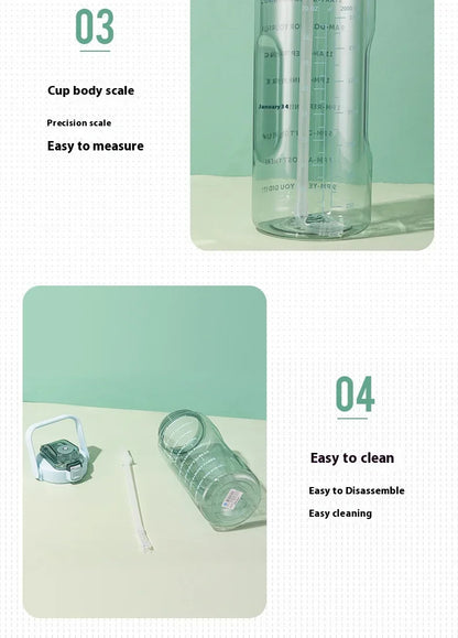 قارورة مياه 2 لتر رياضية | Water Bottle with Straw & Time Marker