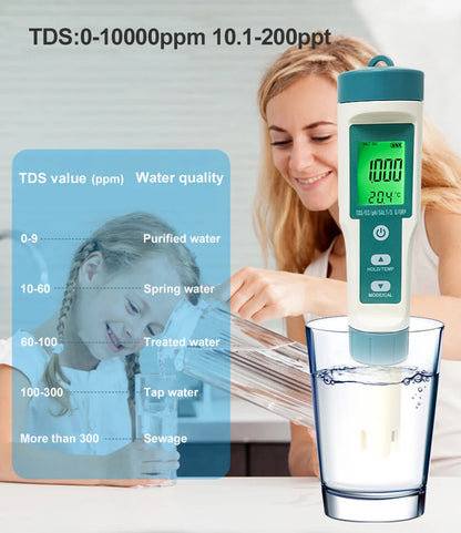 جهاز قياس جودة المياه 7 في 1 من WESTTUNE | Digital Water Quality Tester PH TDS EC Salt Temperature