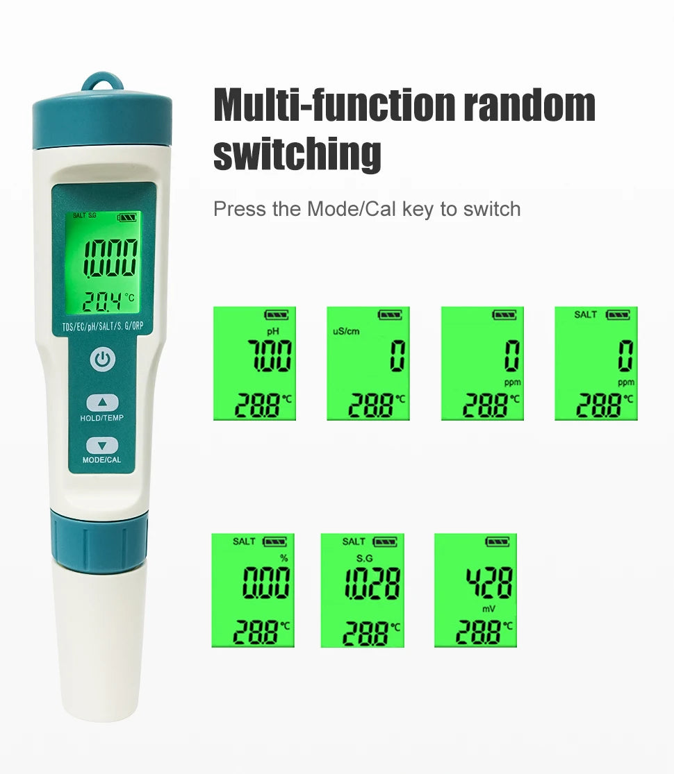 جهاز قياس جودة المياه 7 في 1 من WESTTUNE | Digital Water Quality Tester PH TDS EC Salt Temperature