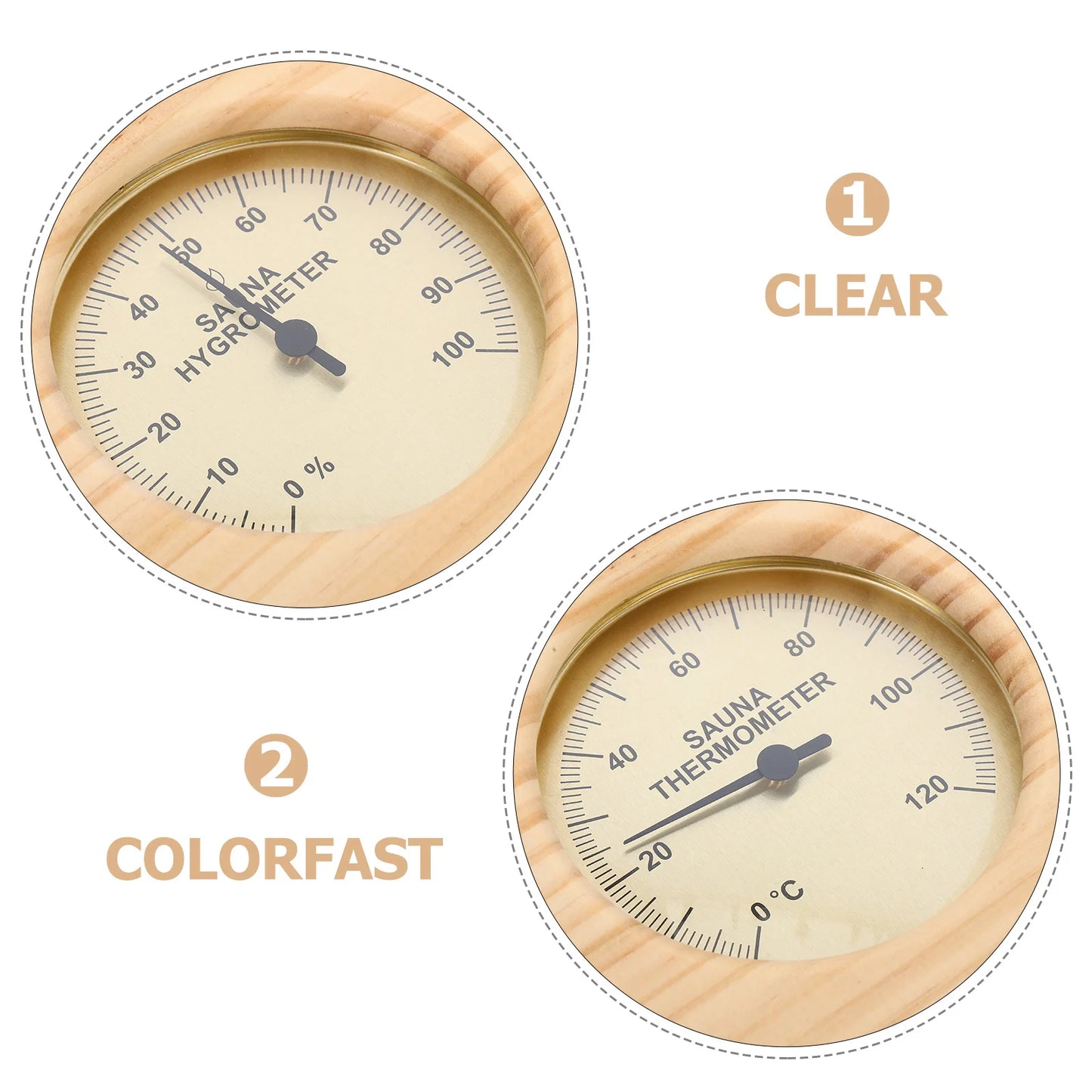 مقياس حرارة ورطوبة خشبي للساونا | Wooden Sauna Thermometer Hygrometer