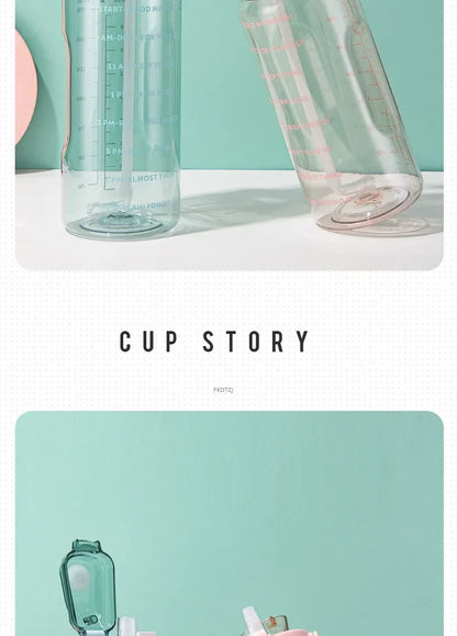 قارورة مياه 2 لتر رياضية | Water Bottle with Straw & Time Marker