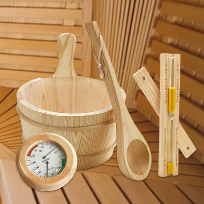 طقم إكسسوارات ساونا خشبي 4 لتر | Sauna Accessories Set with Wooden Bucket 4L