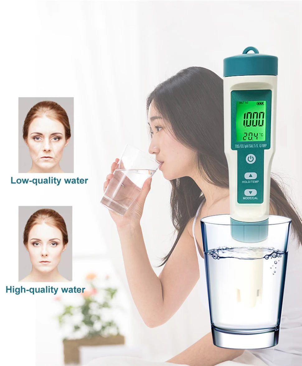 جهاز قياس جودة المياه 7 في 1 من WESTTUNE | Digital Water Quality Tester PH TDS EC Salt Temperature
