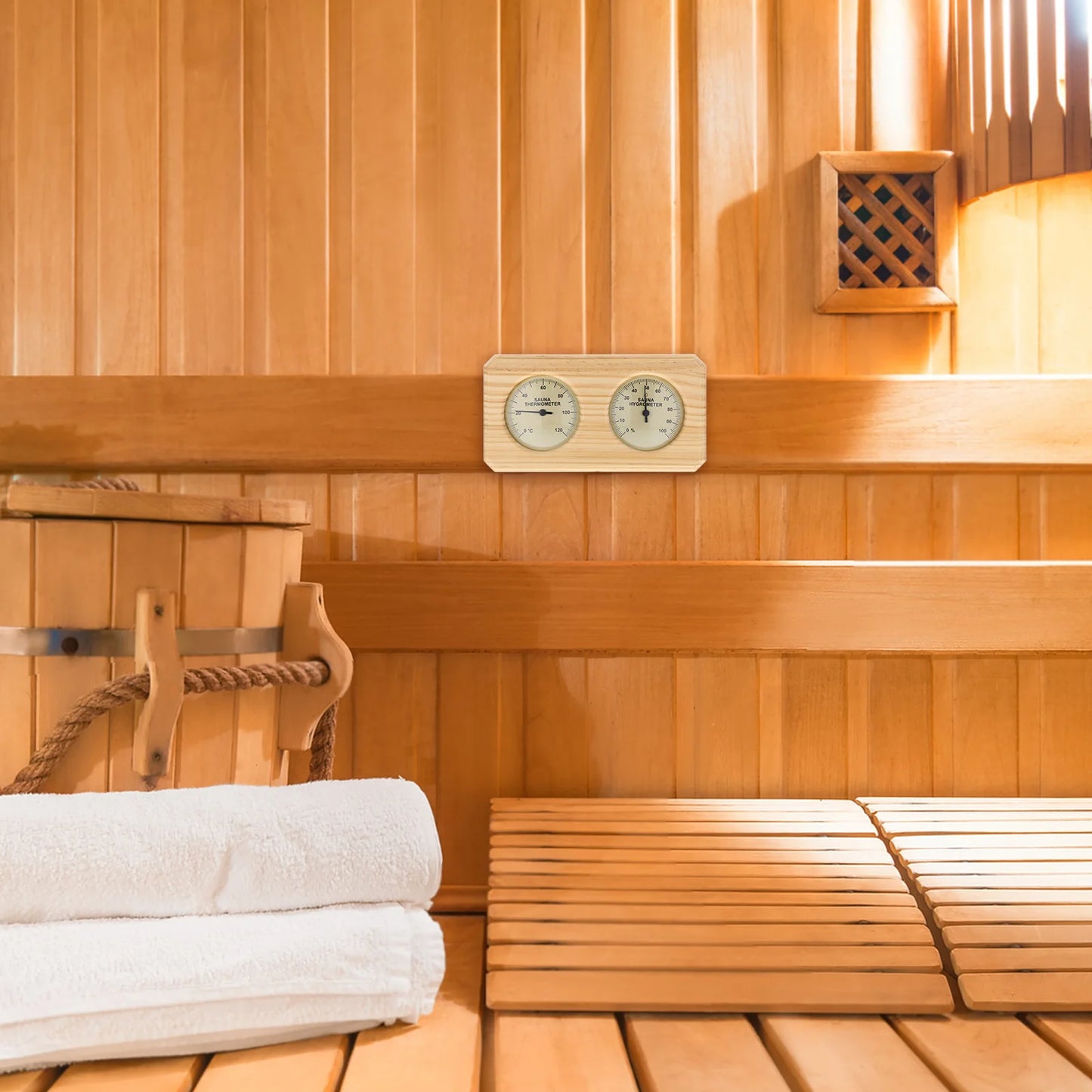 مقياس حرارة ورطوبة خشبي للساونا | Wooden Sauna Thermometer Hygrometer