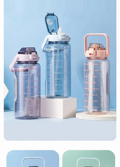 قارورة مياه 2 لتر رياضية | Water Bottle with Straw & Time Marker