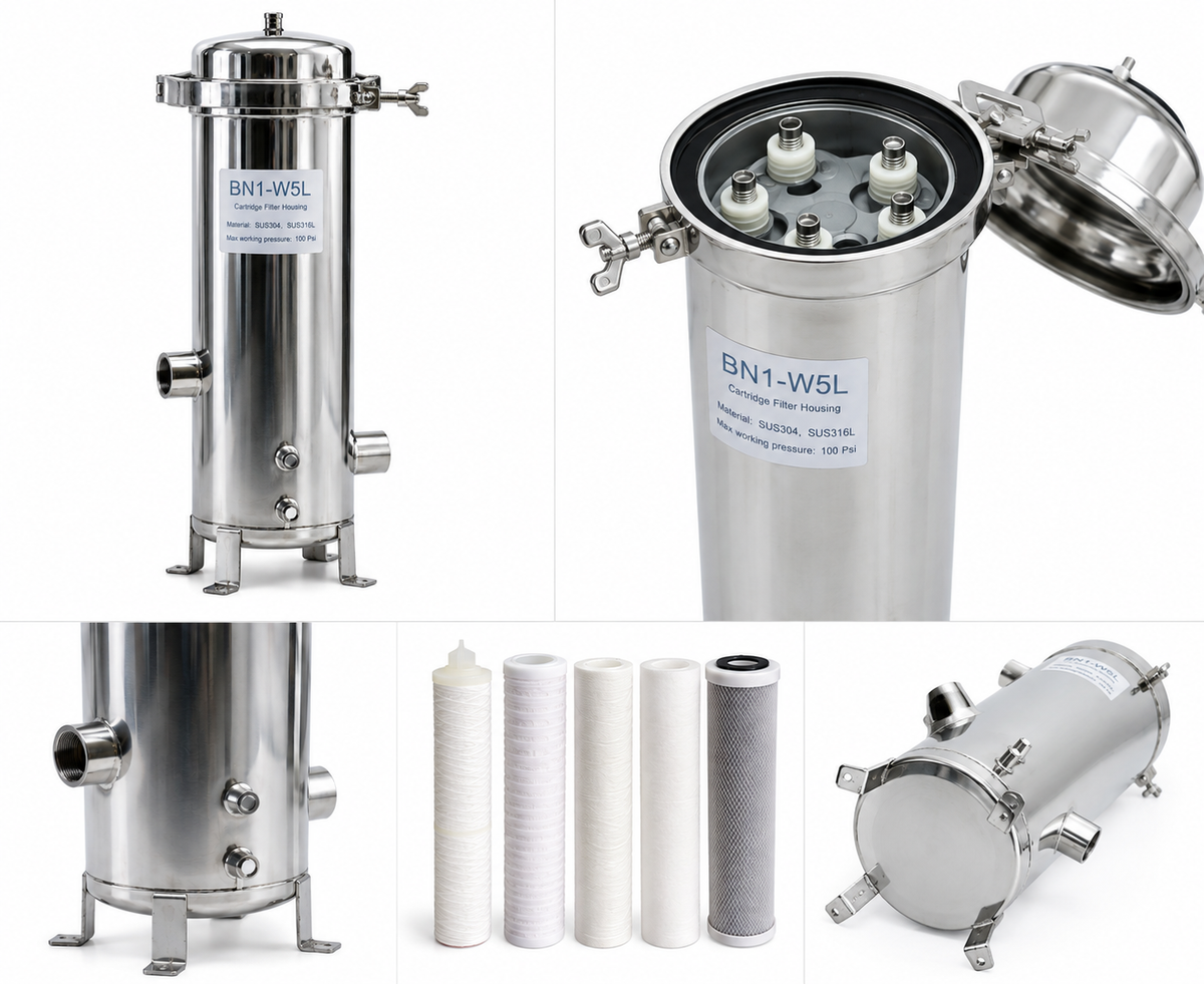 Stainless Steel 5-Cartridge Filter Housing 40 Inch BN1-W5L4 | حاوية فلاتر ستانلس ستيل 5 شمعات 40 بوصة BN1-W5L4