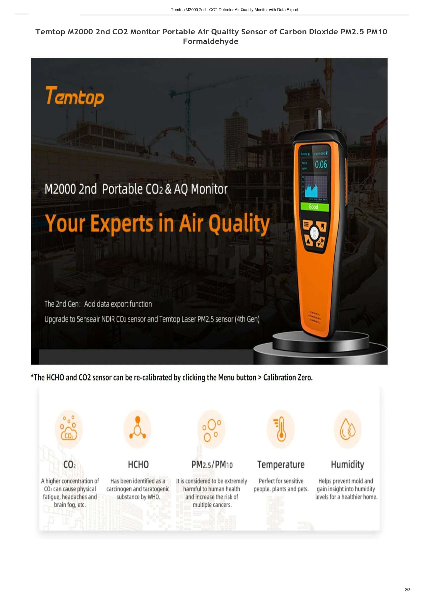جهاز قياس ثاني أكسيد الكربون Temtop CO2 Meter