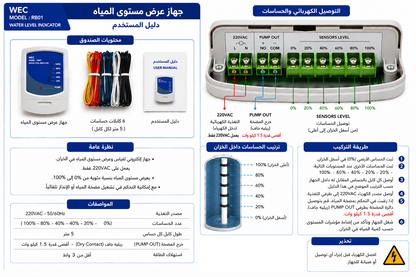 جهاز قياس مستوى مياه الخزان 6 حساسات | WEC Water Tank Level Indicator
