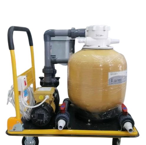 عربة متنقلة +مضخة مسبح 1.5حصان + فلتر رملي 24" + مجموعة نظافة