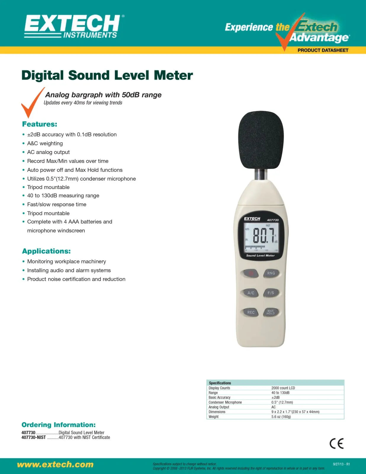 مقياس شدة الصوت رقمي EXTECH مقياس شدة الصوت رقمي EXTECH