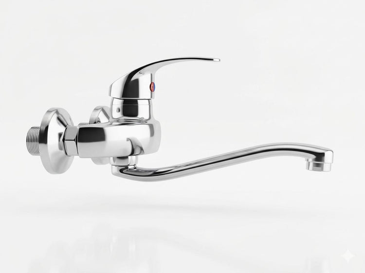 خلاط مطبخ جداري كروم بمقبض مفرد ورقبة متحركة | Chrome Kitchen Mixer Faucet