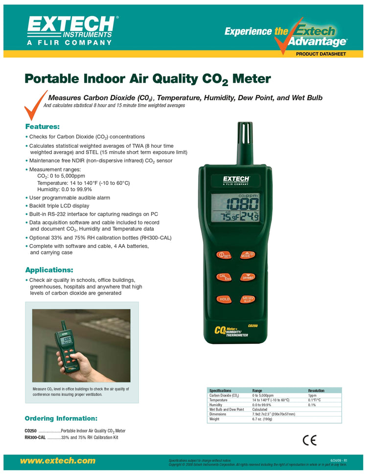 جهاز قياس ثاني أكسيد الكربون | Extech Portable CO₂ Meter