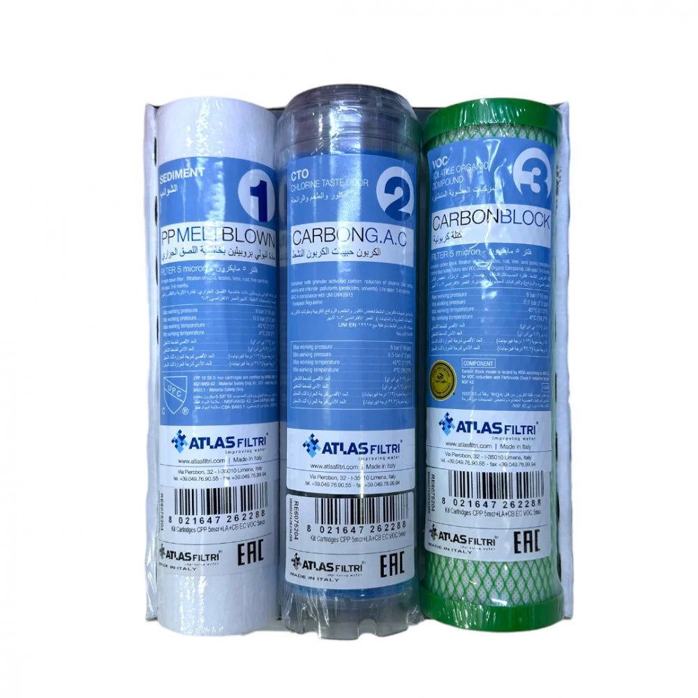 طقم غيار فلاتر مياه أطلس (Atlas) 3 مراحل - صناعة إيطالية أصلية
